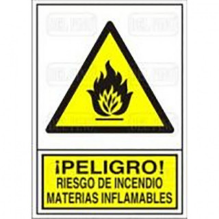 SEÑAL 347 PLAST.490x345"PL.IND.MAT.INFL" ­PELIGRO! RIESGO INCENDIO MAT.INFLAMABLES